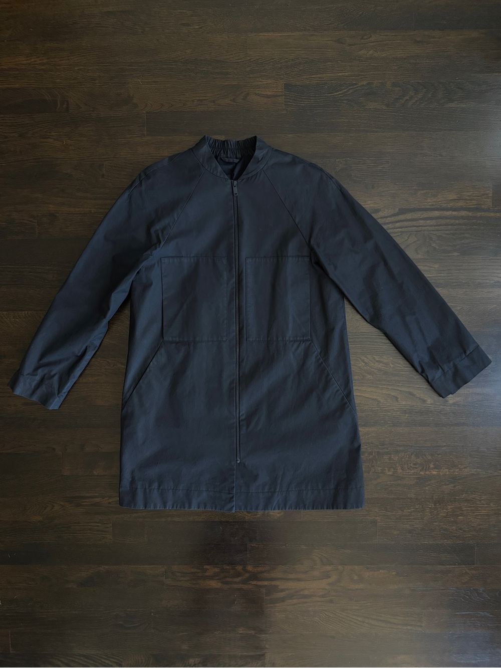 COS Dark Navy Zip-Up Minimal Collarless Coat
